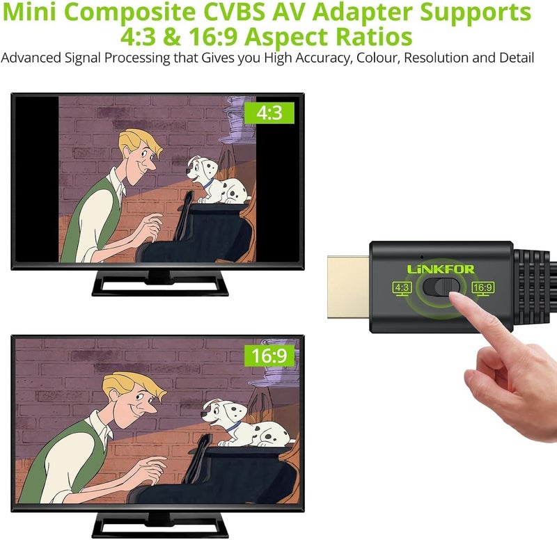LiNKFOR RCA to HDMI Converter, 1080P AV to HDMI Converter, 16:9/4:3 Conversion Mini Composite CVBS Audio Video Adapter Supports PAL/NTSC for Wii/PS1/PS2/N64 (Male) - Image 4